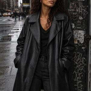 XD Xenia Design Black Croc Embossed Vast Trench Coat Size 6